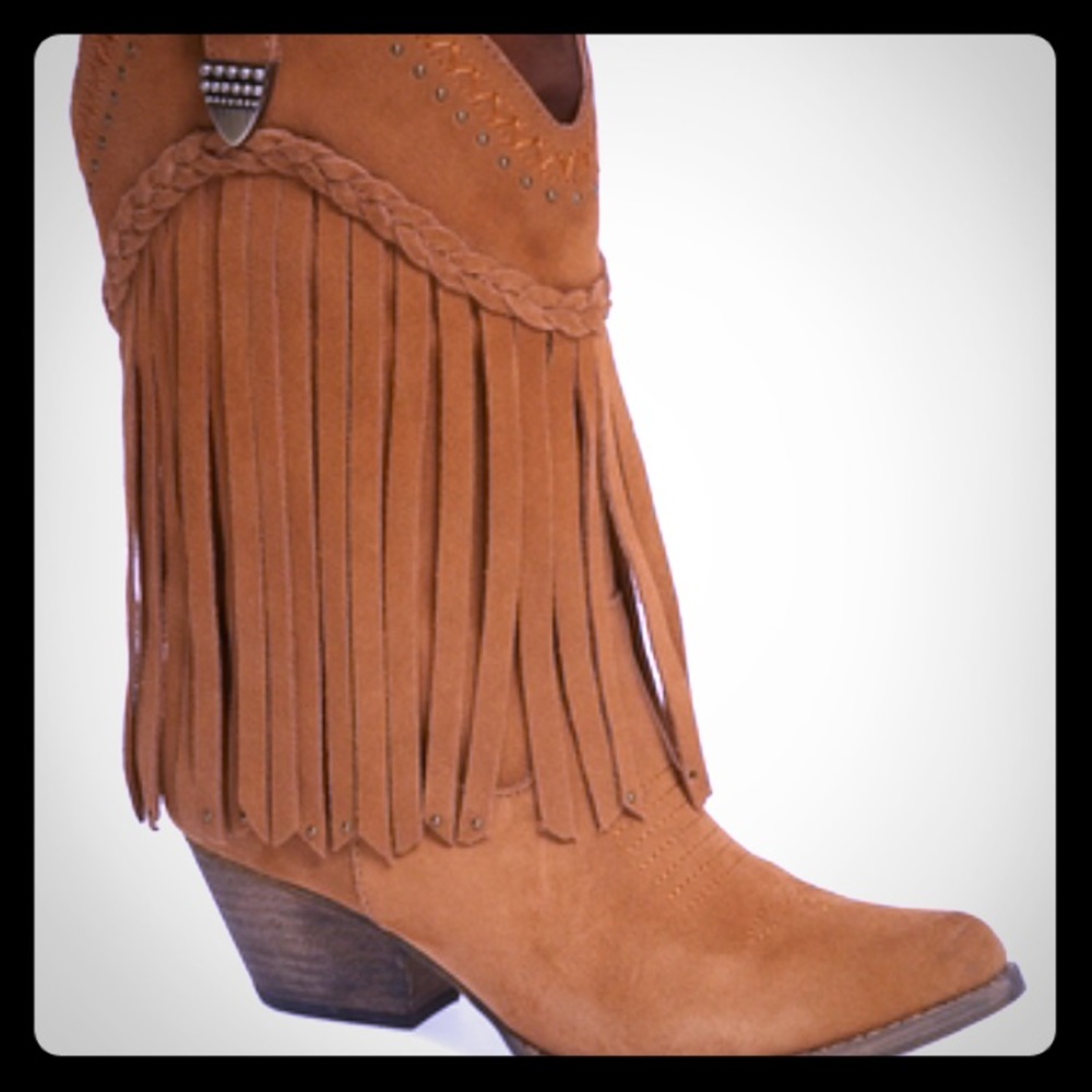Anderson fringe western boot - tan suede